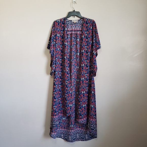 Band of Gypsies Floral Duster Boho Style Blue Red - Picture 1 of 7